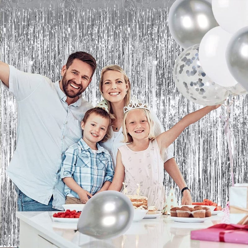 TONIFUL 3Pcs Silver Metallic Tinsel Foil Fringe Curtains,3.28ft x 6.56ft Silver Photo Booth Backdrop Streamer Curtain,Great for Bachelorette,Birthday,Christmas,New Year Party Decorations - Image 4